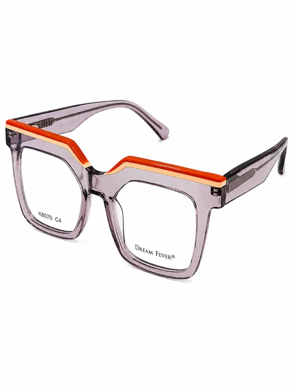 Dream Fever K8070 C4 Grey Crystal/Orange Square Eyeglass Frames 52-20-145